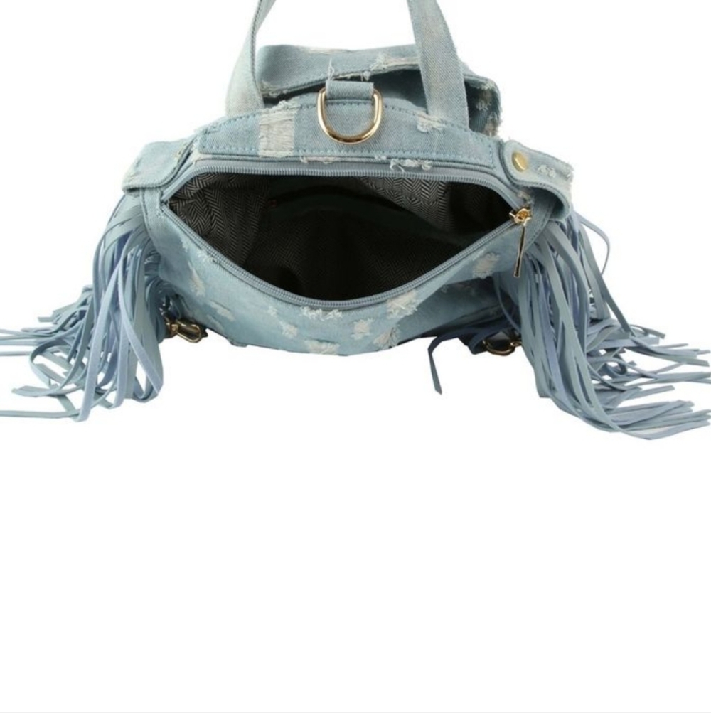 Moto Backpack Light Distressed Denim Handbag - Picture 3 of 4